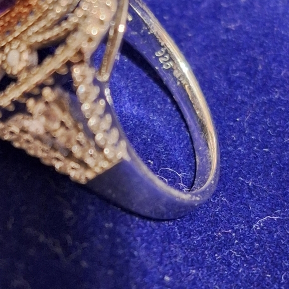 Garnet and Diamond 925 Sterling silver ring Sz 6.5 - Picture 7 of 8